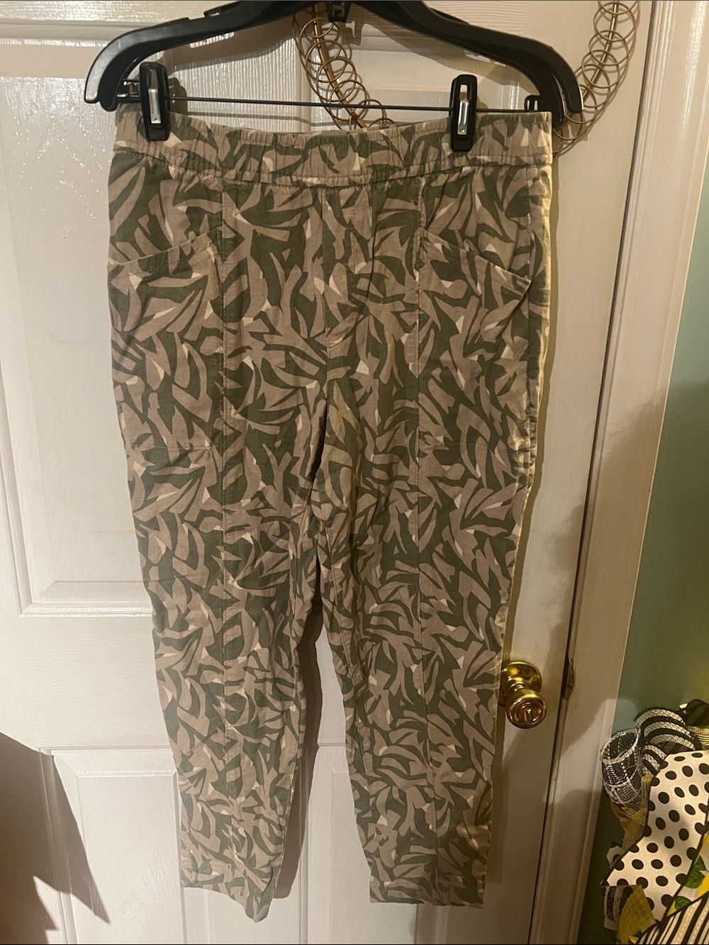 Old Navy Straight Taper Green Linen Blend High Rise, medium, linen blend.